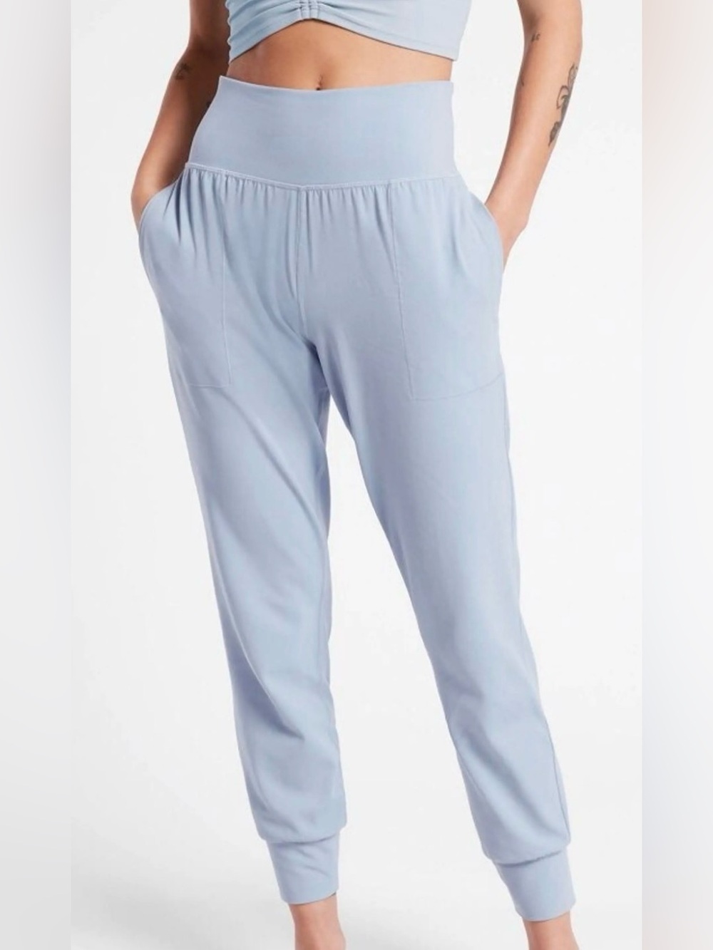 Athleta Pants Womens Small Light Blue Salutation Jogger Yoga Workout Lounge
